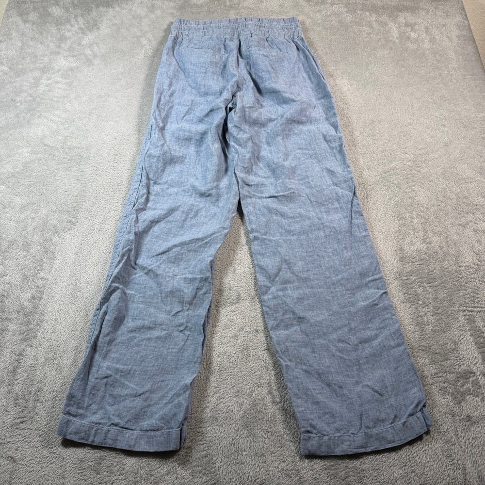 Athleta Cabo Linen Wide Leg Pants Womens 2 Blue Drawstring Pockets Travel Lounge - Picture 2 of 10
